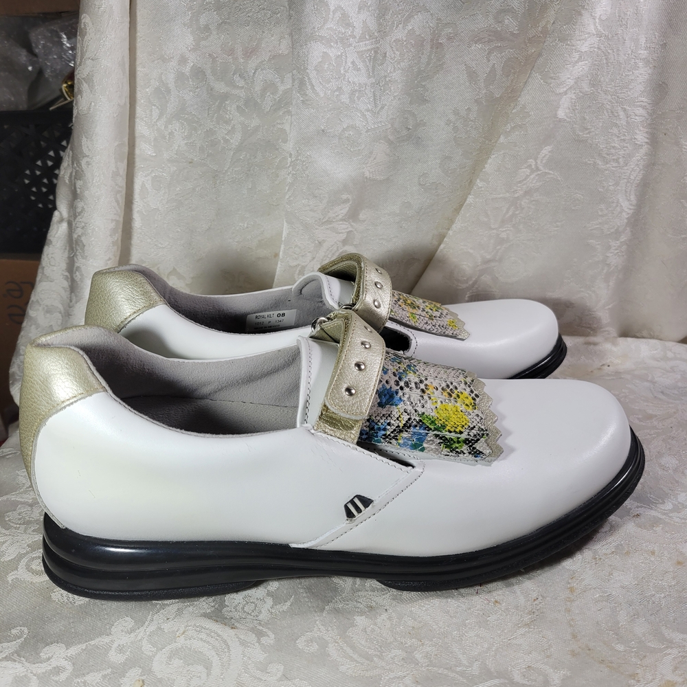 SandBaggers Ladies White and Multicolor Women's Golf Shoes - Royal Kilt - Size 8 - Picture 4 of 9